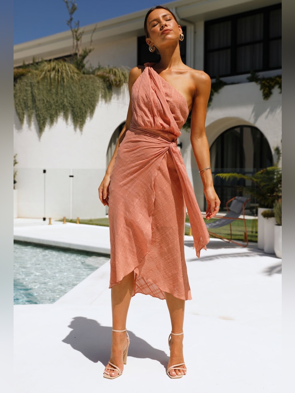 Hello Molly Golden Vibes Blush Faux Wrap Midi Dress, Size M - NWT! - Picture 16 of 16